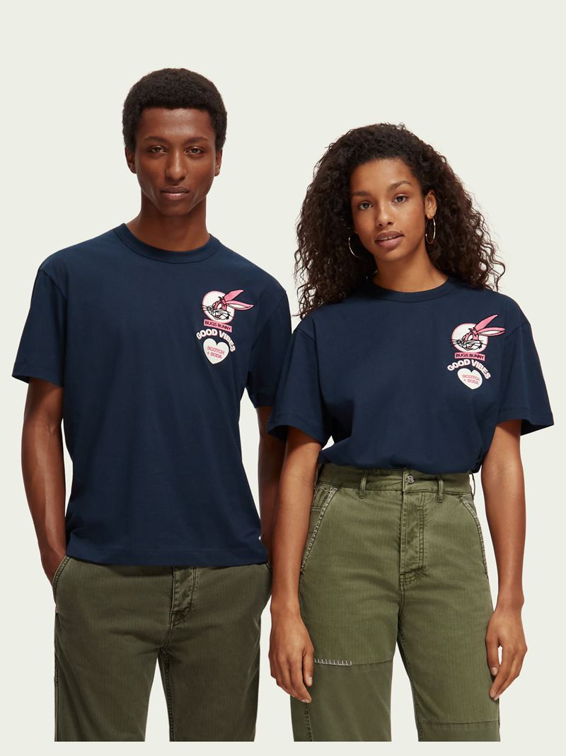 Best & Soda Mens T-Shirts - X Looney Tunes Organic Embroidered Graphic Navy